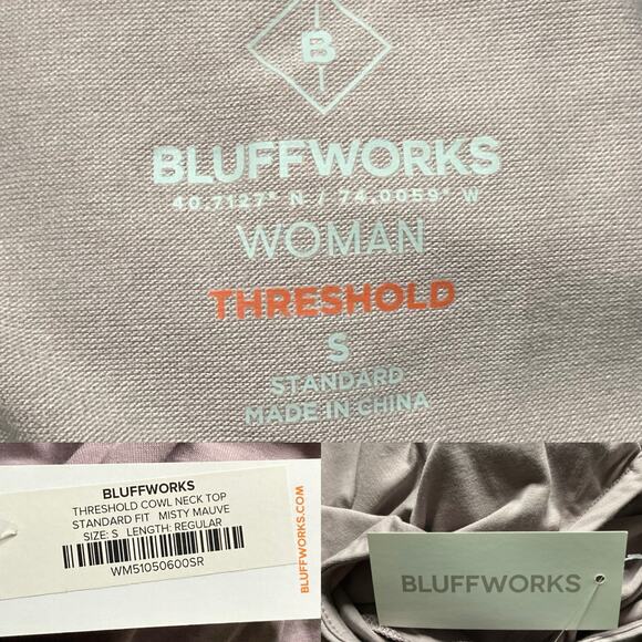 Bluffworks Threshold Cowl Neck Top Misty Mauve In Standard Fit Size S Small NWT - Picture 9 of 13